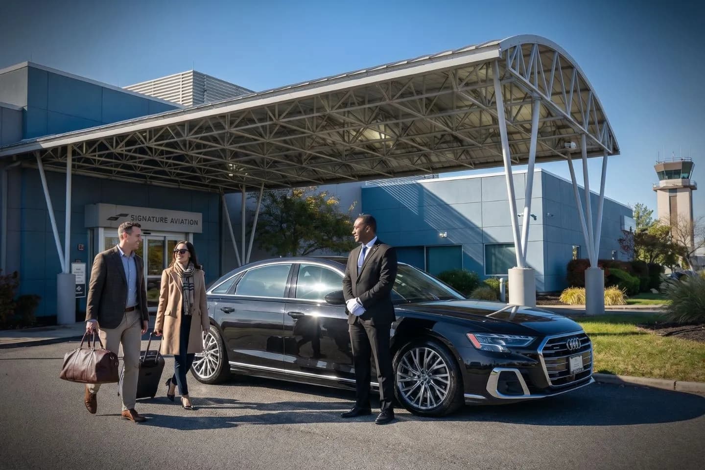 Night airport transfer with MMU Car Service vehicle driving along I-87 toward New York business hubs