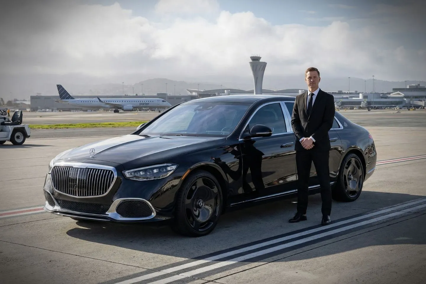 San Francisco International (SFO) Car Service luxury sedan at airport terminal California CA