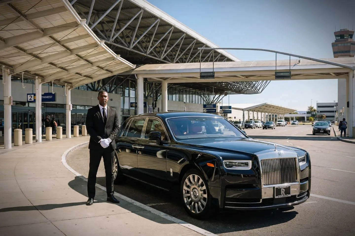 Oakland International (OAK) Car Service luxury sedan at airport terminal California CA
