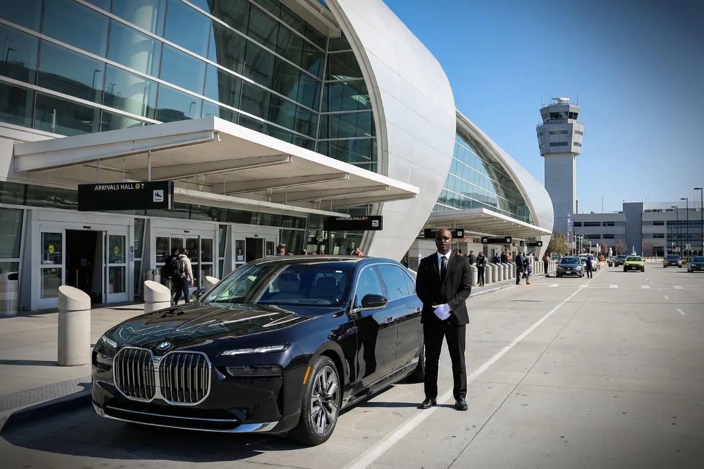 San Jose Mineta International (SJC) Car Service luxury sedan at airport terminal California CA