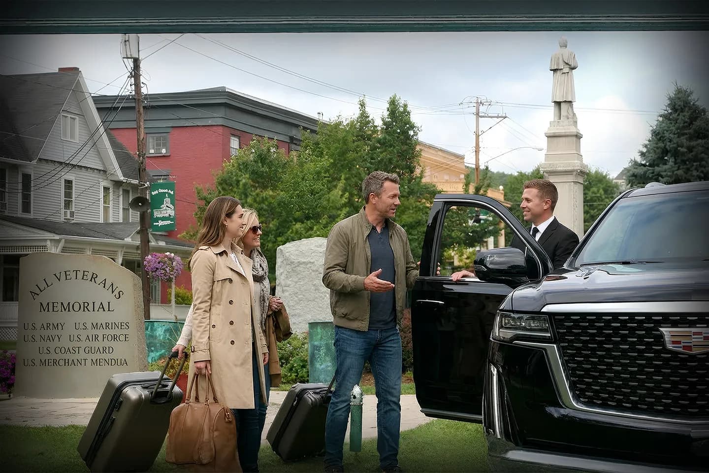 Chauffeur Service in Greene, NY Greene NY Chauffeur Service luxury sedan parked near downtown Greene for private transportation