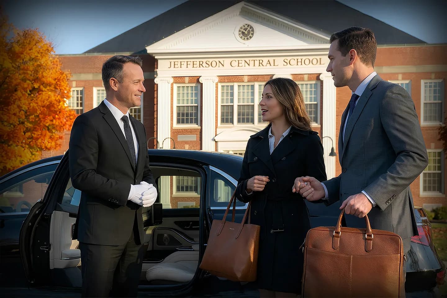 Chauffeur Service in Jefferson, NY Professional chauffeur driving luxury car through Jefferson NY streets during business travel