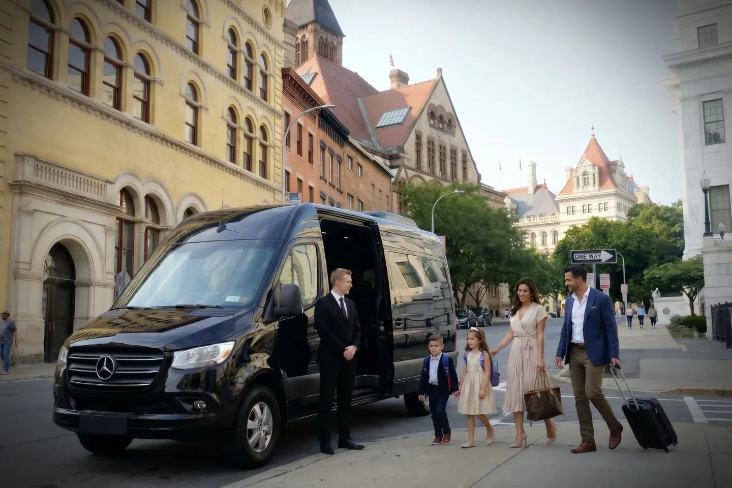 Sprinter Van Rental in Albany, NY Black Sprinter van rental for airport and group transportation in Albany, NY