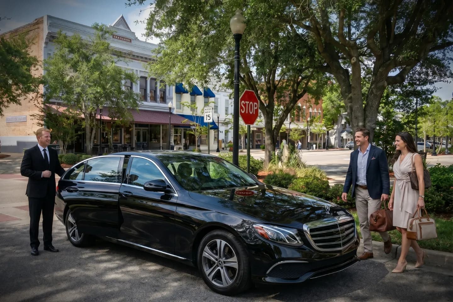 Madison, FL Car Service Professional chauffeur opening a luxury sedan door for a client in Madison, FL