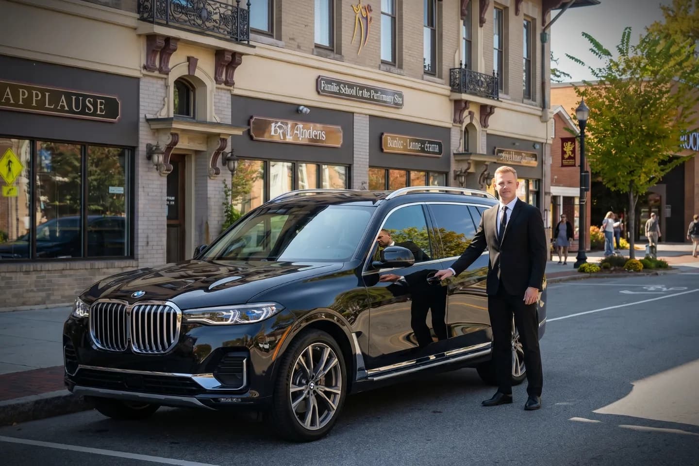 Car Service in Franklin, MA Car Service in Franklin, MA with luxury black sedan.