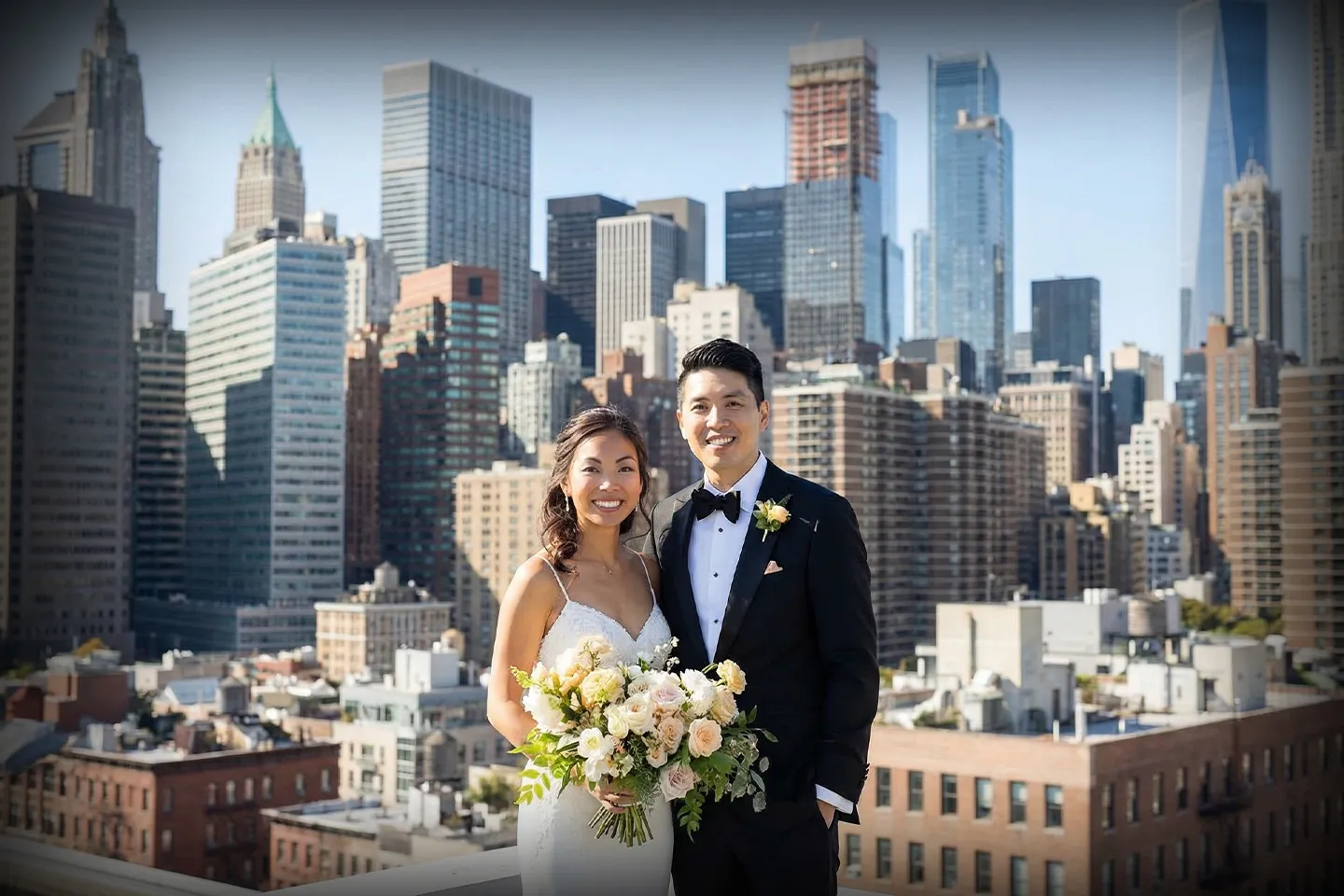 New York Wedding Limo Service Stylish wedding limousine parked outside a New York wedding venue