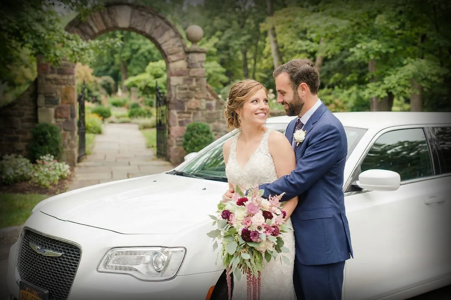 Nassau, NY Wedding Limo Service Elegant Nassau wedding limo ready for bride and groom transportation