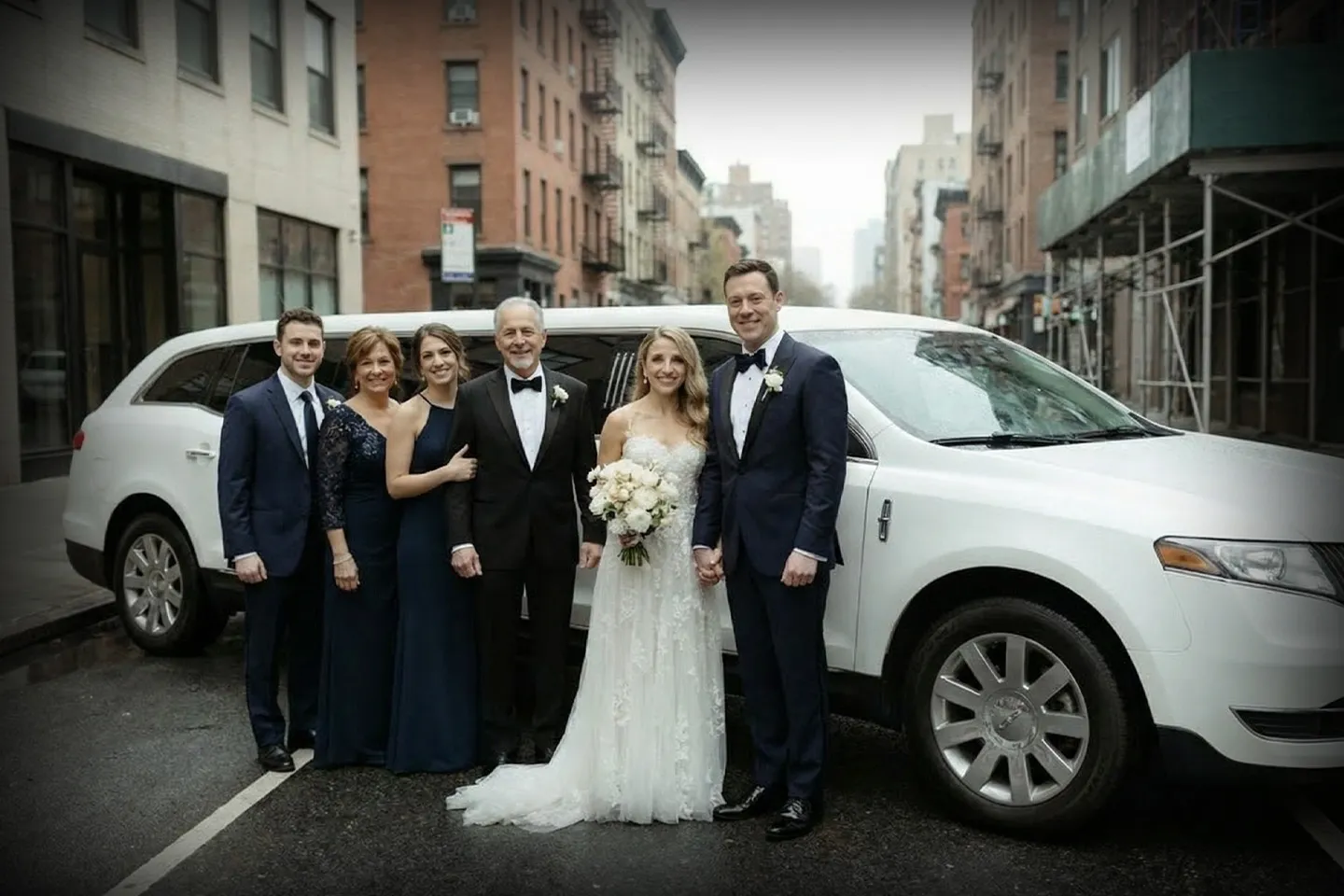 Queens, NY Wedding Limo Service Elegant Queens wedding limo ready for bride and groom transportation