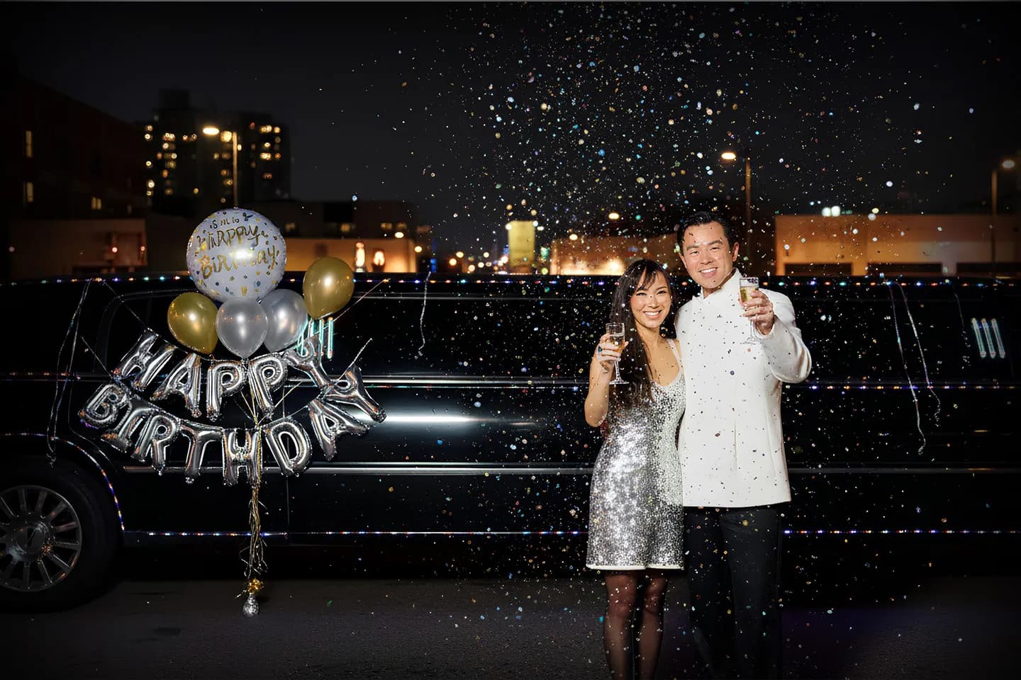 New York City Birthday Party Limo Service Stretch limousine decorated for birthday party in NYC with professional chauffeur